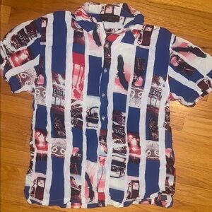 American Eagle Outfitters Blue and White Graphic Shirt